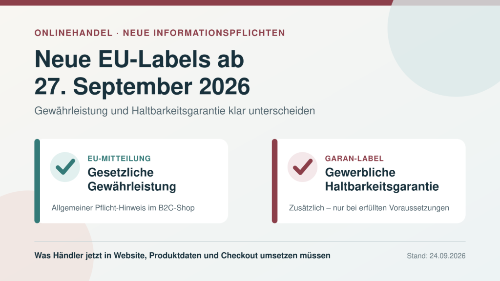 Neue EU-Labels für Onlinehändler ab 27. September 2026: Gewährleistung und Haltbarkeitsgarantie